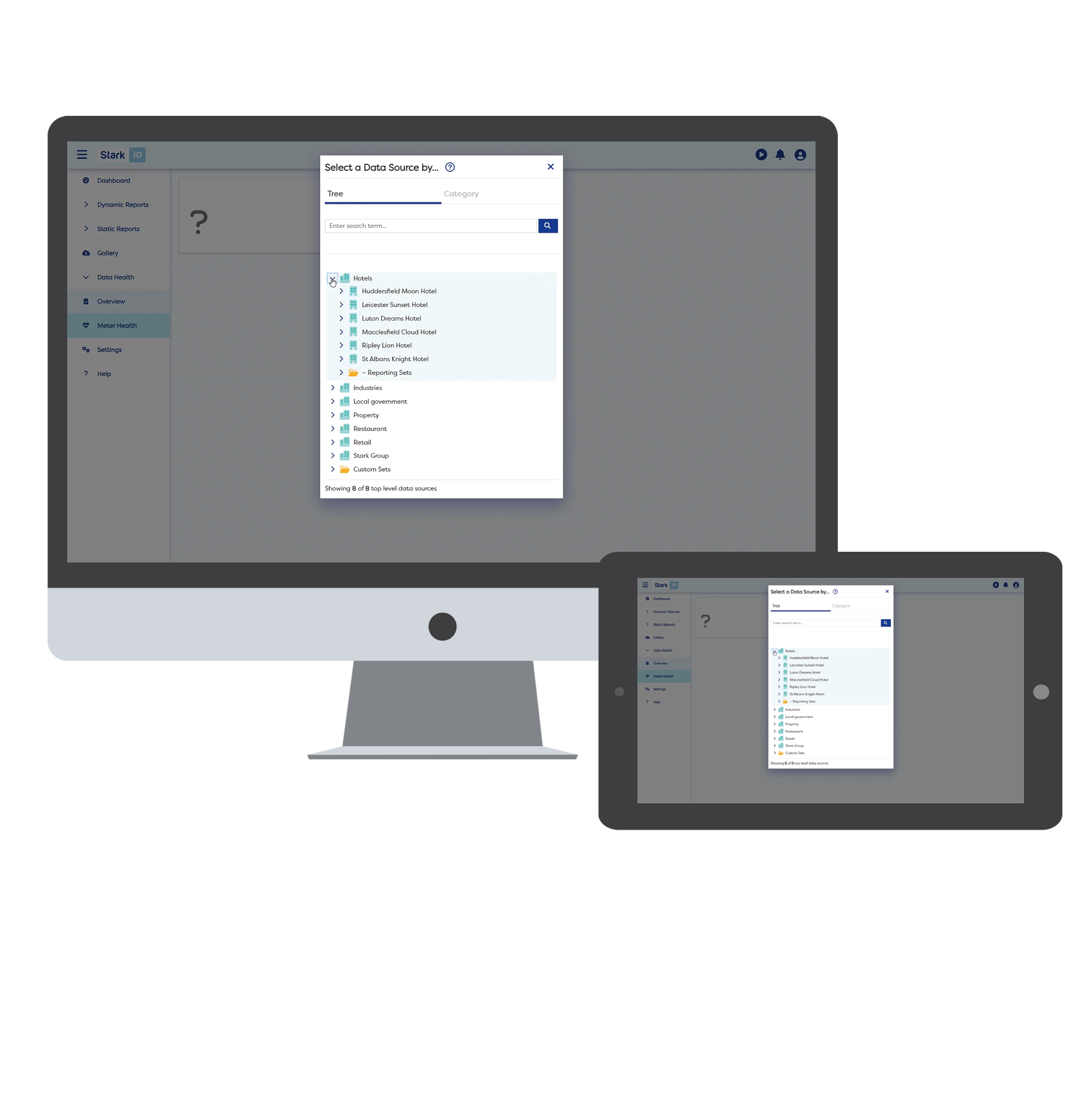 Data health screen on desktop and tablet