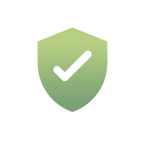 green gradient trust icon. Shield with tick in the middle