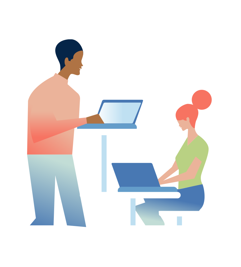 project delivery illustration showing a man and a woman working on laptops
