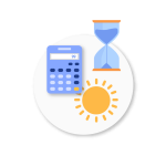 Illustration of a calculator, sun and timer