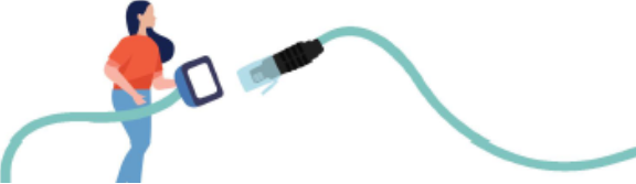 Illustration showing woman with cable and an ethernet able to the right to convey internet connection for electricity meters